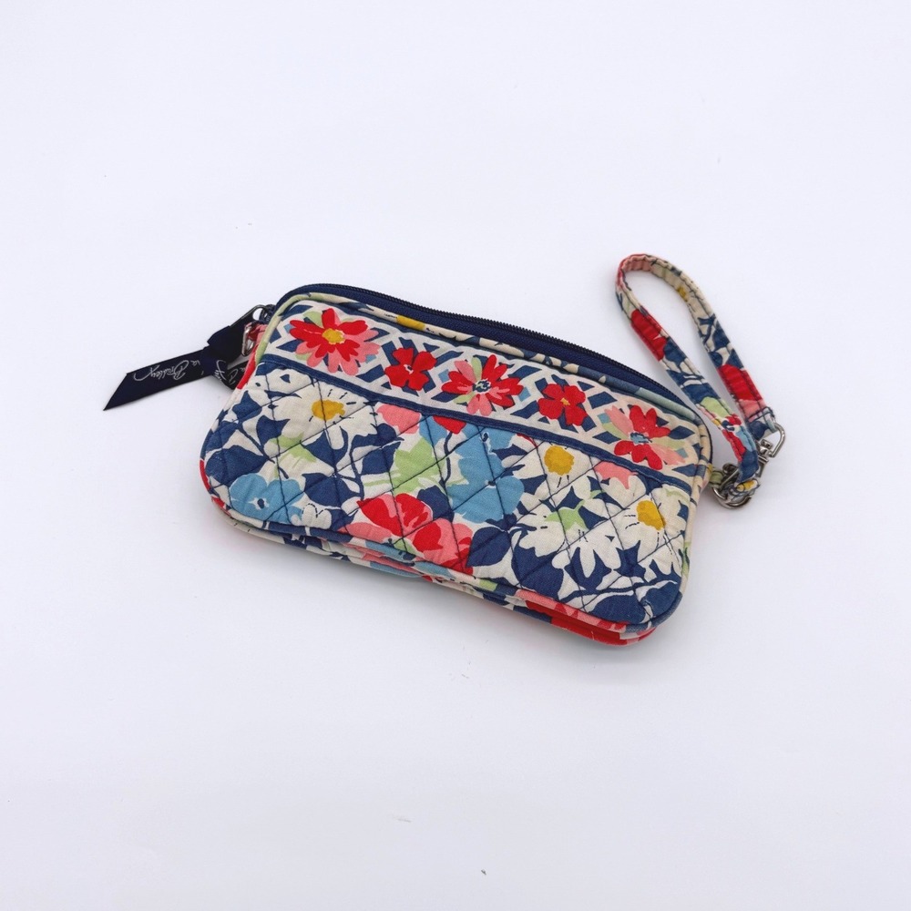Vera Bradley Wristlet Women Small Multicolor Floral Quilted Cotton Zip 7x4"